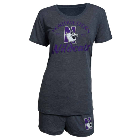 Northwestern University Wildcats Ladies Black Heather T-Shirt and Short Set