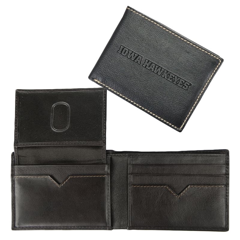 Northwestern University Wildcats Black Onyx Contrast Stitch Genuine Leather Billfold Wallet