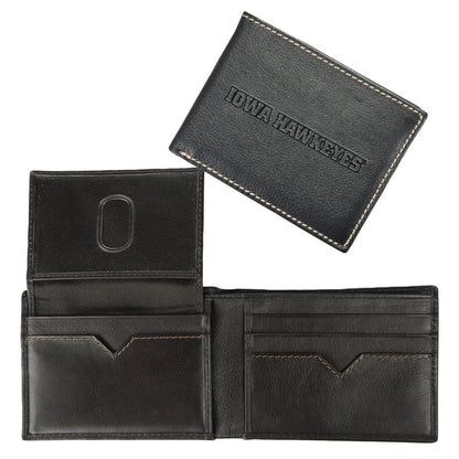 Northwestern University Wildcats Black Onyx Contrast Stitch Genuine Leather Billfold Wallet