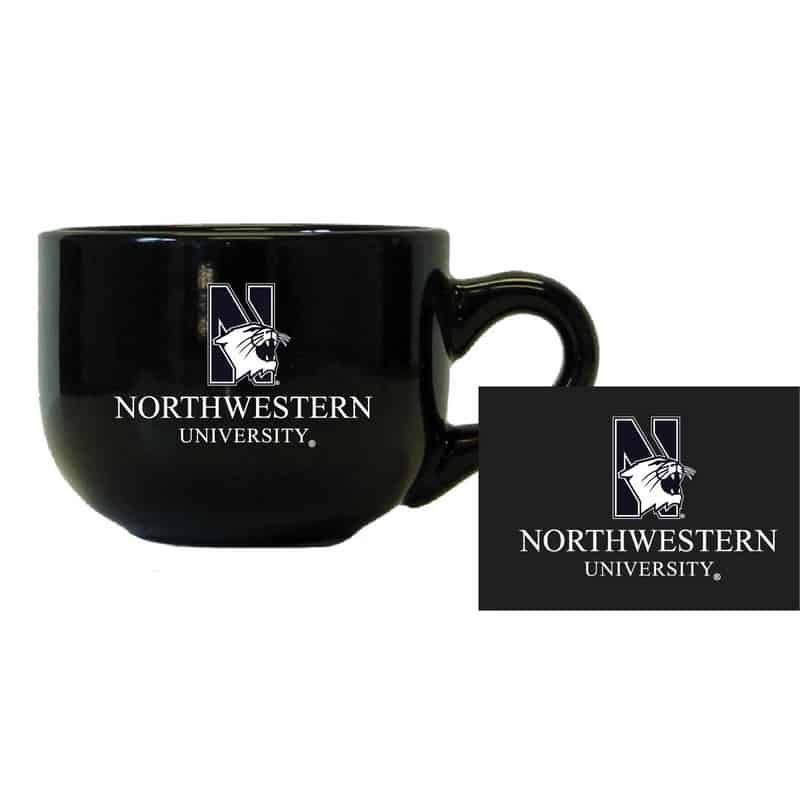 Northwestern University Wildcats 24 oz. Black Latte Ceramic Coffee Mug with "N-Cat Northwestern University" Design