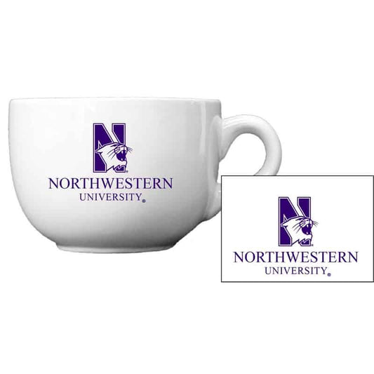 Northwestern University Wildcats 24 oz. White Latte/Soup Ceramic Mug with "N-Cat Northwestern University" Design