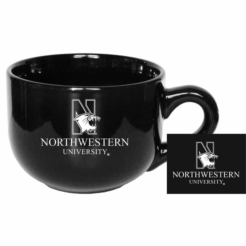 Northwestern University Wildcats 16 oz. Black Latte Ceramic Coffee Mug with "N-Cat Northwestern University" Design