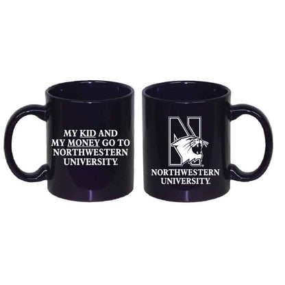 Northwestern University Wildcats 11 oz. Purple Ceramic Coffee Mug with "Side One: Multicolor N-Cat" & " Side Two: My Kid and My Money Go To Northwestern University" Design
