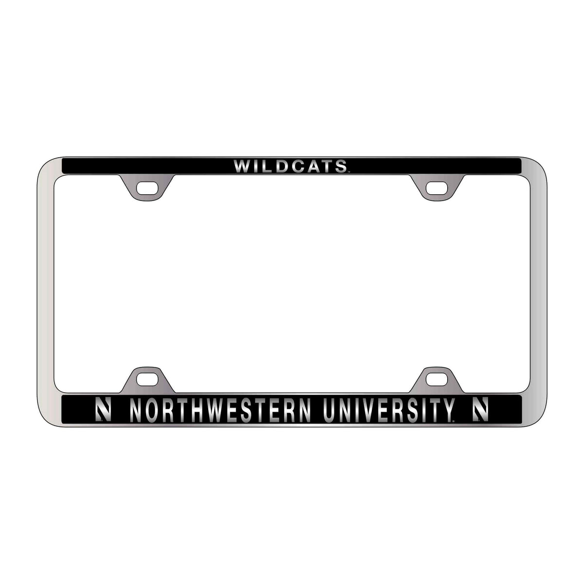Northwestern University Wildcats CB-50 Chrome & Black Laser Engraved License Plate Frame with "Wildcats & Northwestern University" Design
