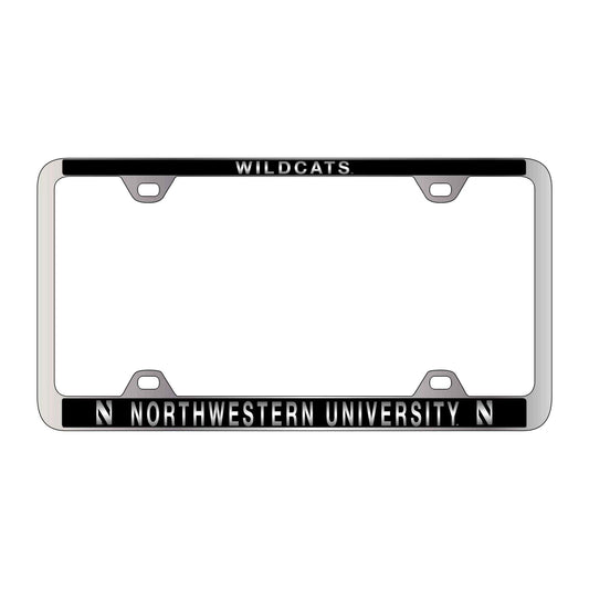 Northwestern University Wildcats CB-50 Chrome & Black Laser Engraved License Plate Frame with "Wildcats & Northwestern University" Design
