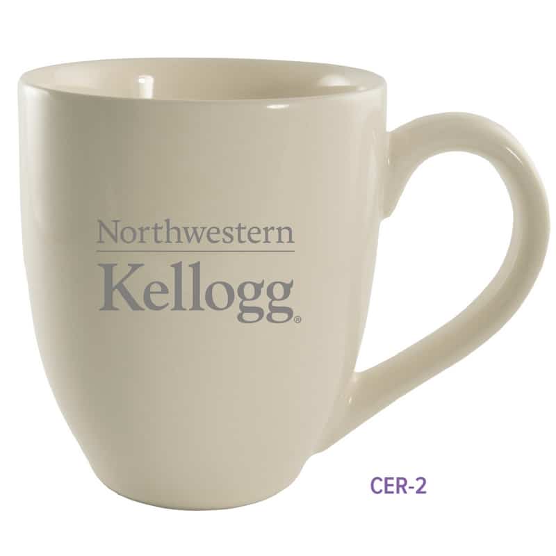 Northwestern University Wildcats Laser Engraved Light Cream Ceramic Coffee Mug with Kellogg Design