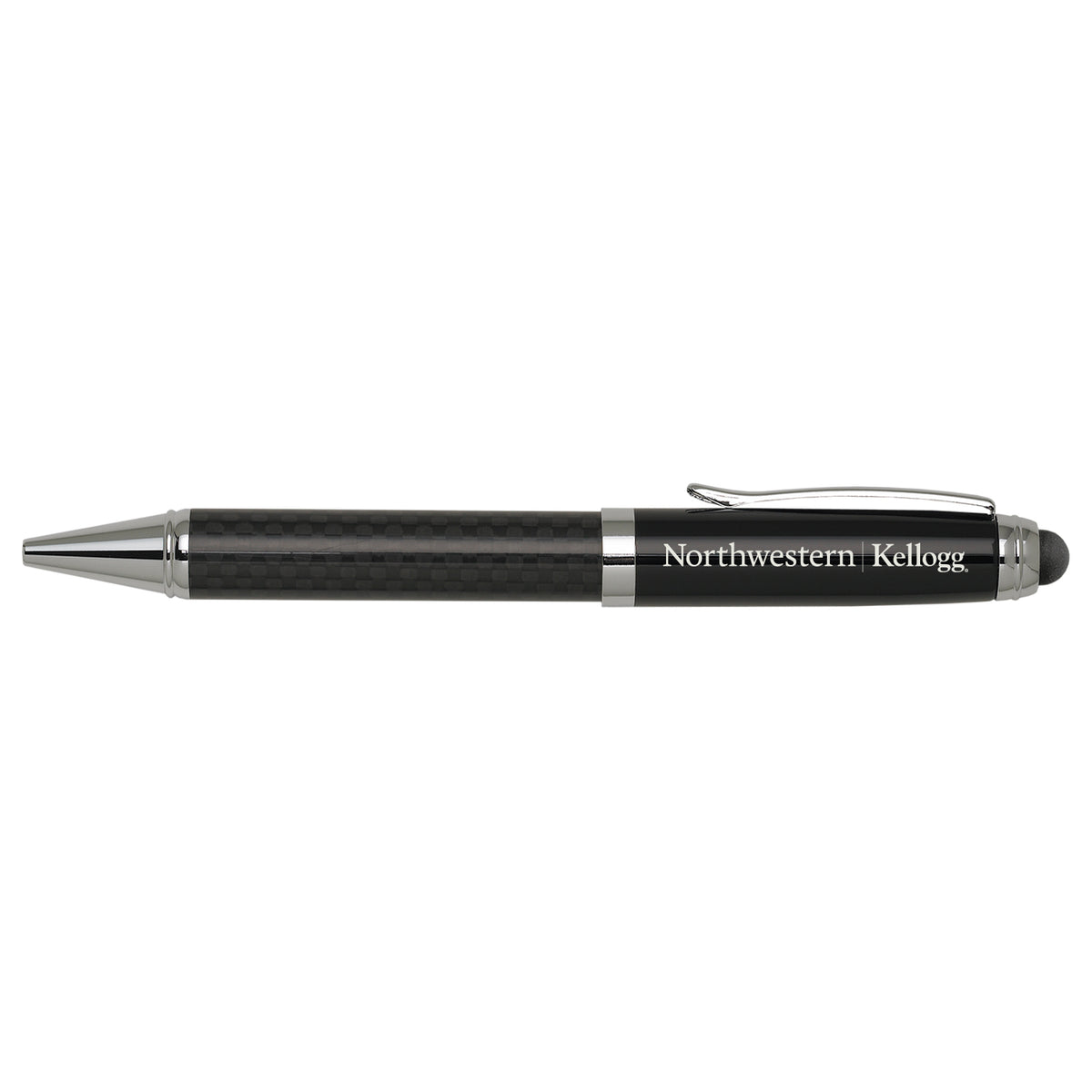 Northwestern I Kellogg Laser Engraved Black Carbon Fiber Stylus Ballpoint Pen