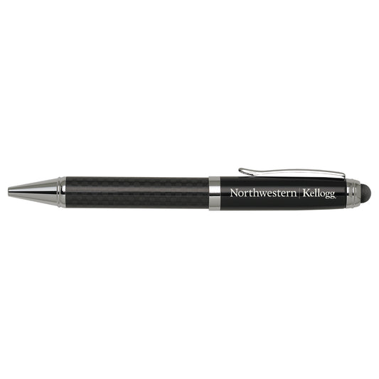 Northwestern I Kellogg Laser Engraved Black Carbon Fiber Stylus Ballpoint Pen