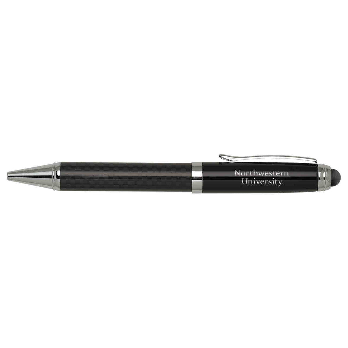 Northwestern University Wildcats Laser Engraved Black Carbon Fiber Stylus Ballpoint Pen