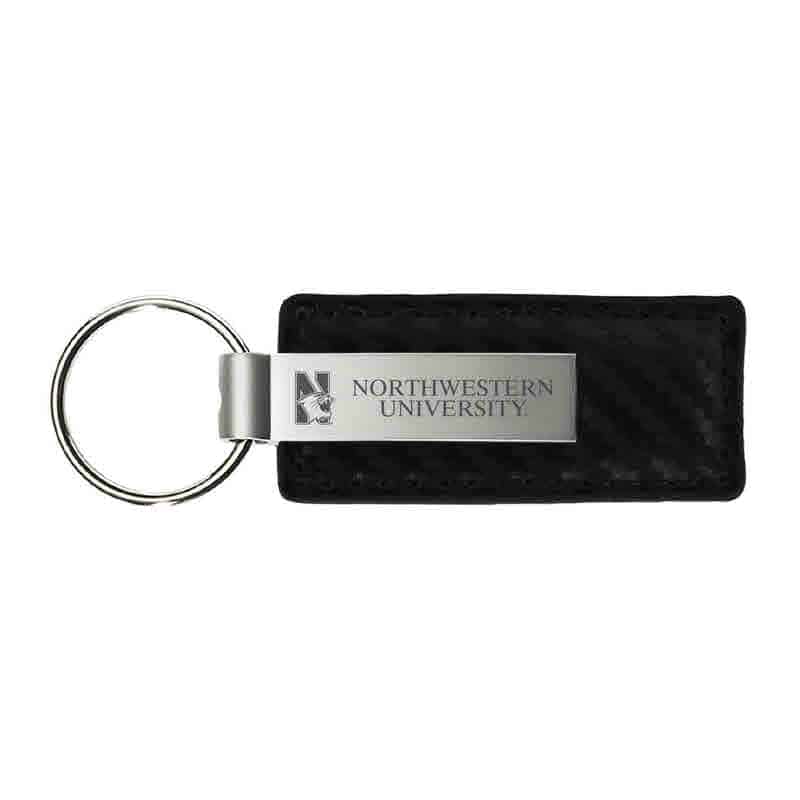 Northwestern University Wildcats Laser Engraved Black Leather & Metal Keychain with N-Cat & Northwestern University Design