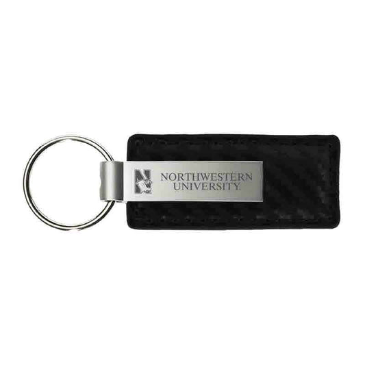 Northwestern University Wildcats Laser Engraved Black Leather & Metal Keychain with N-Cat & Northwestern University Design