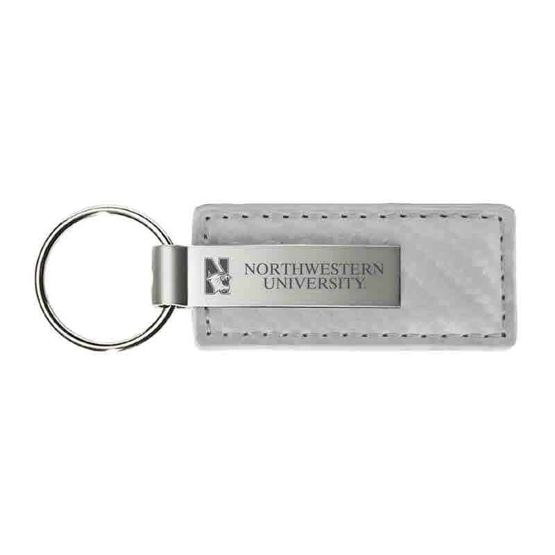 Northwestern University Wildcats Laser Engraved White Leather & Metal Keychain with N-Cat & Northwestern University Design