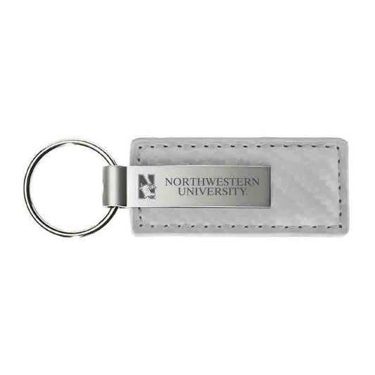 Northwestern University Wildcats Laser Engraved White Leather & Metal Keychain with N-Cat & Northwestern University Design