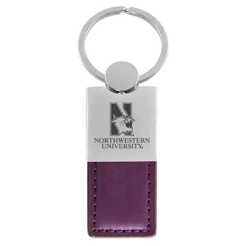 Northwestern University Wildcats Laser Engraved Purple Leather Keychain with N-Cat & Northwestern University Design