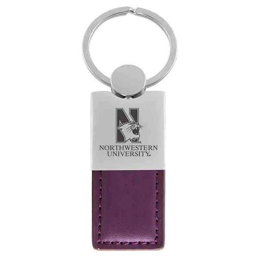 Northwestern University Wildcats Laser Engraved Purple Leather Keychain with N-Cat & Northwestern University Design