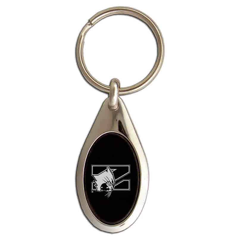 Northwestern University Wildcats Laser Engraved Oval Black/Silver Key Chain with Mascot Design