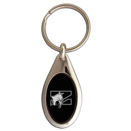 Northwestern University Wildcats Laser Engraved Oval Black/Silver Key Chain with Mascot Design