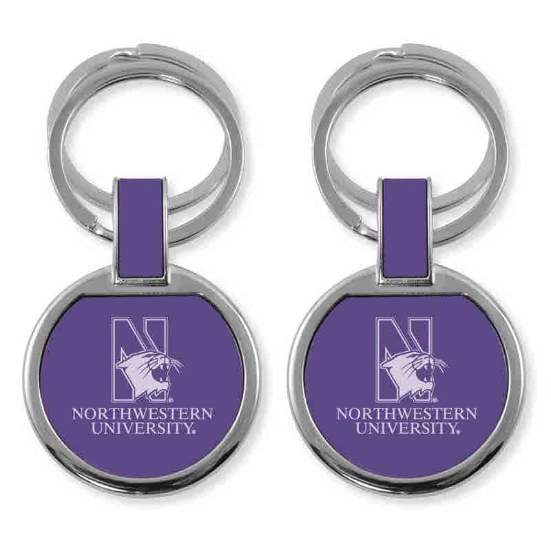 Northwestern University Wildcats Laser Engraved Purple Double Ring Keychain with N-Cat & Northwestern University Design