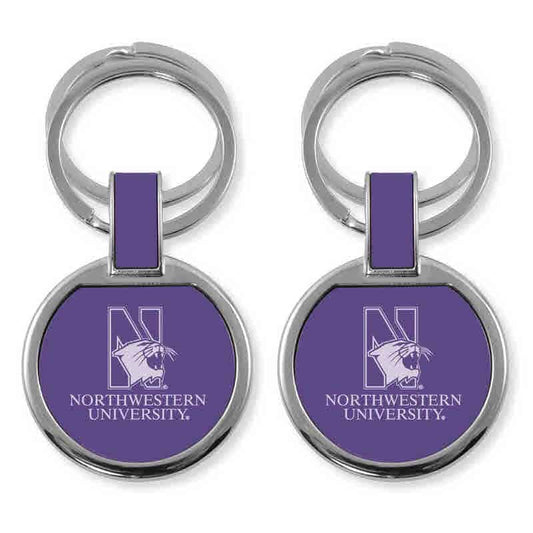 Northwestern University Wildcats Laser Engraved Purple Double Ring Keychain with N-Cat & Northwestern University Design