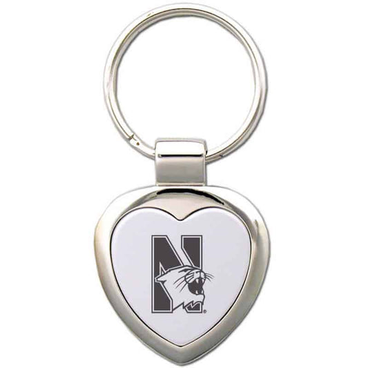 Northwestern University Wildcats Laser Engraved Small Heart Shape Key Chain with Mascot Design