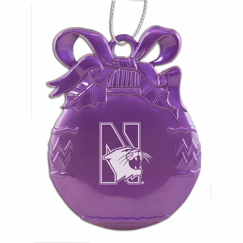 Northwestern University Wildcats Purple Bulb Pewter Ornament with Mascot Design