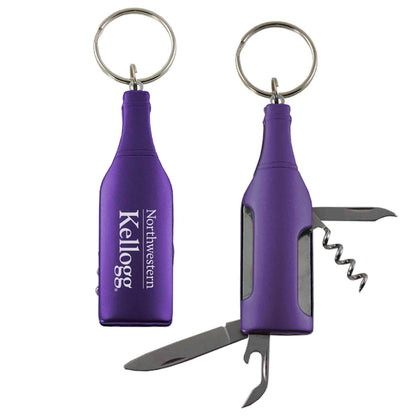Northwestern University Wildcats Laser Engraved Purple Bottle Shaped Multi-Tool Wine Opener Key Chain with Kellogg Design
