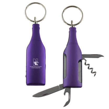 Northwestern University Wildcats Purple Laser Engraved Bottle Shaped Multi-Tool Wine/Bottle Opener Keychain-2