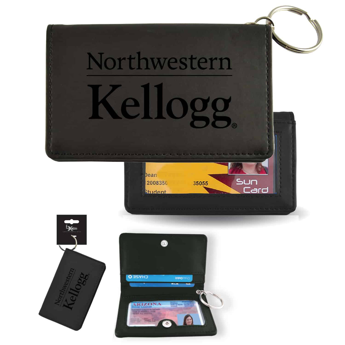 Northwestern University Wildcats Laser Engraved Black Velour ID Holder Key Chain with Kellogg Design-2