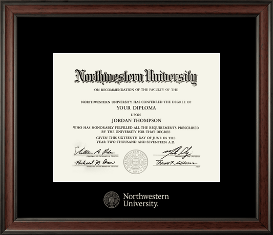 Northwestern University Wildcats Silver Embossed Diploma Frame in Studio with a black mat