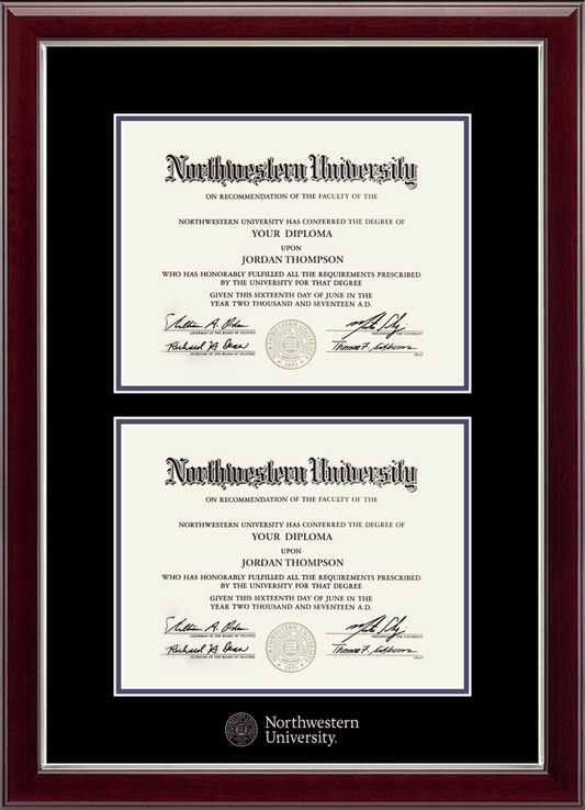 Northwestern University Wildcats Double Diploma Frame in Gallery Silver with black and purple mats