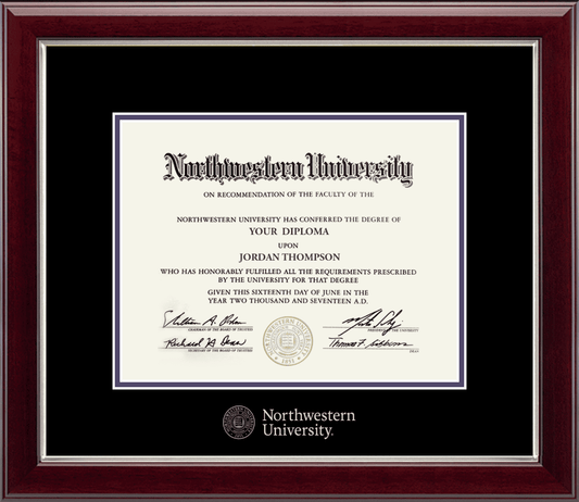 Northwestern University Wildcats Silver Embossed Diploma Frame in Gallery Silver with black and purple mats