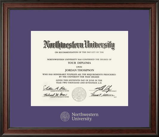 Northwestern University Wildcats Silver Embossed Diploma Frame in Studio with a purple mat