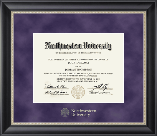 Northwestern University Wildcats Gold Embossed Diploma Frame in Noir with a purple suede mat