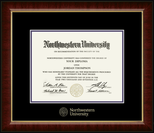 Northwestern University Wildcats Gold Embossed Diploma Frame in Murano with black and purple mats