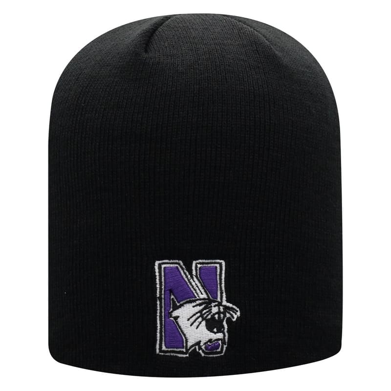 Northwestern University Wildcats Adult Black Uncuffed Knit Hat With Embroidered N-cat Design