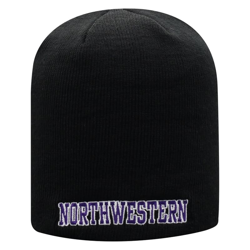 Northwestern University Wildcats Adult Black Uncuffed Knit Hat With Embroidered Northwestern Design