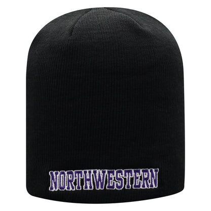 Northwestern University Wildcats Adult Black Uncuffed Knit Hat With Embroidered Northwestern Design