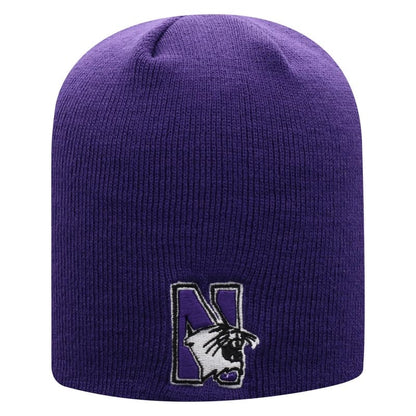 Northwestern University Wildcats Adult Purple Uncuffed Knit Hat With Embroidered N-Cat Design