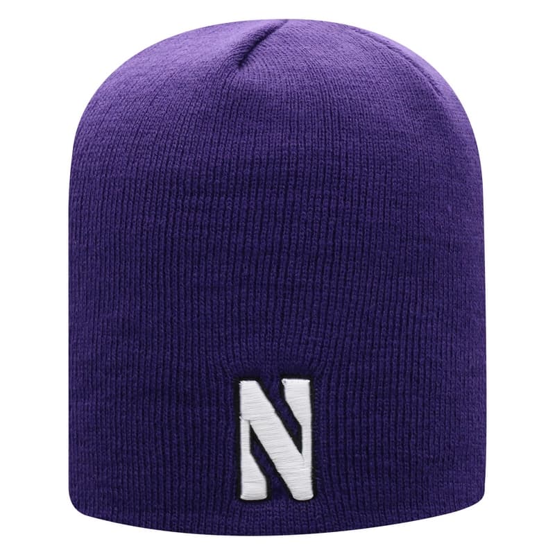 Northwestern University Wildcats Adult Purple Uncuffed Knit Hat With Embroidered Stylized N Design