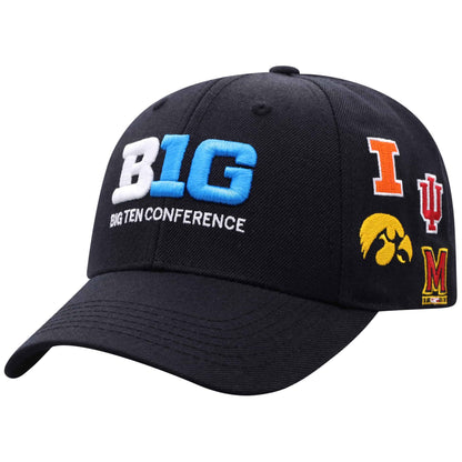 Northwestern University Wildcats TW Unconstructed Adjustable Constructed Velcro-back Black Acrylic/Wool Hat with Big Ten Design-2