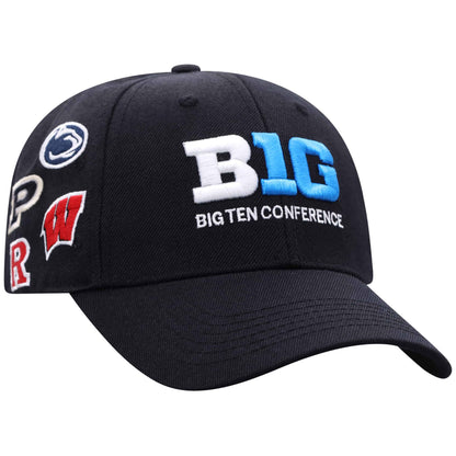 Northwestern University Wildcats TW Constructed Adjustable Constructed Velcro-back Black Acrylic/Wool Hat with Big Ten Design