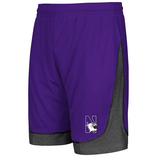 Northwestern University Wildcats Colosseum Men's Purple / Heather Charcoal Commando Short with N-Cat Design