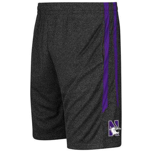 Northwestern University Wildcats Colosseum men's Heather Black Sidler Short with N-Cat Design