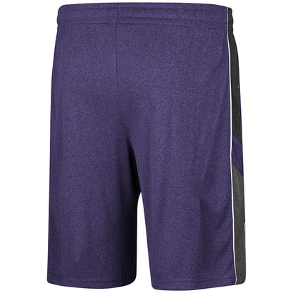 Northwestern University Wildcats Men's Colosseum Heather Purple/Heather Black/Heather Charcoal Triple - A- Short with Stylized N Design-Back