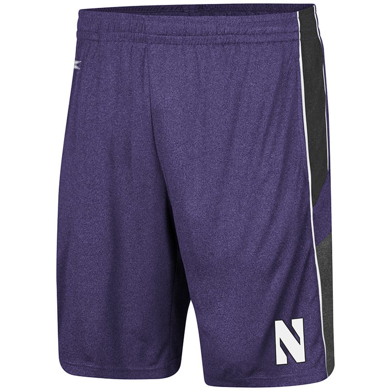 Northwestern University Wildcats Men's Colosseum Heather Purple/Heather Black/Heather Charcoal Triple - A- Short with Stylized N Design