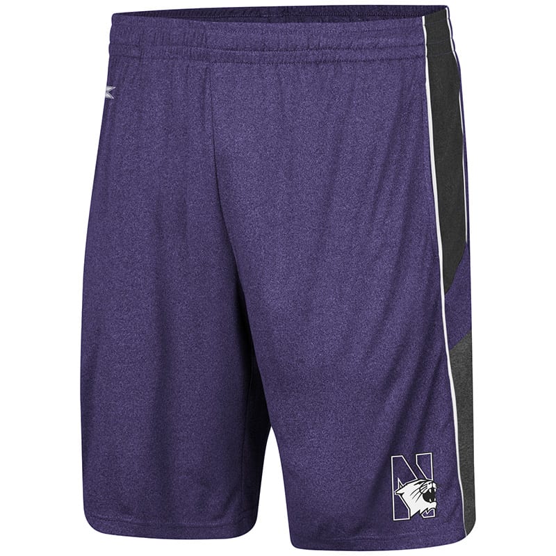 Northwestern University Wildcats Men's Colosseum Heather Purple/Heather Black/Heather Charcoal Triple - A- Short with N-Cat Design