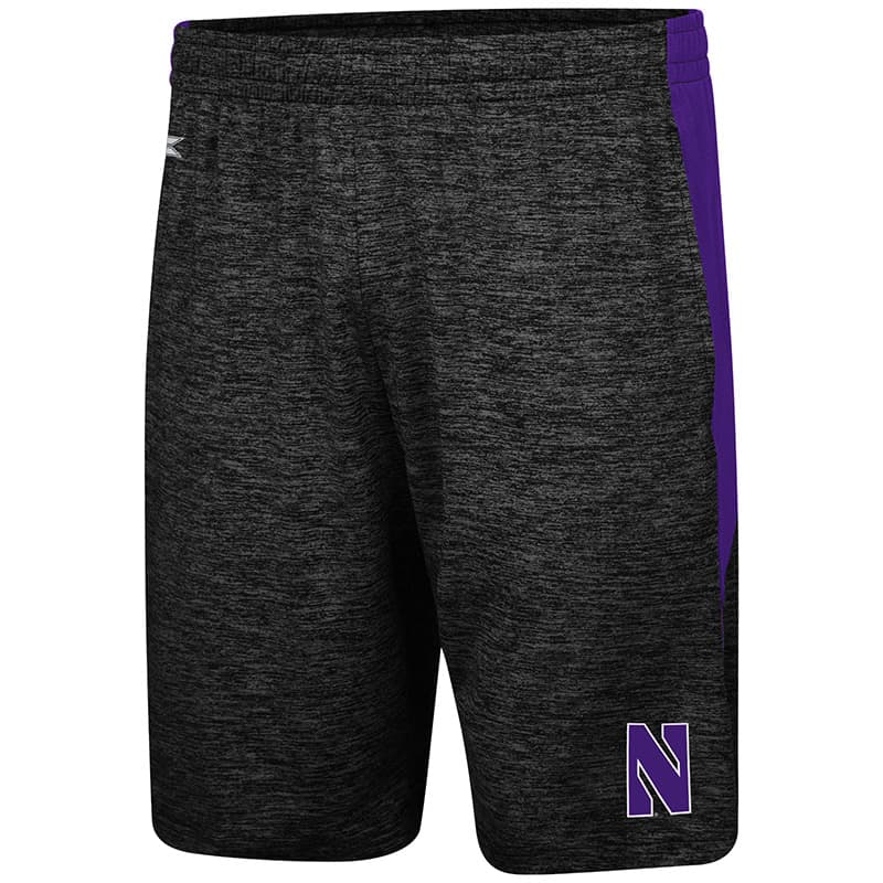 Northwestern University Wildcats Colosseum Black /Purple Fundamentals Short with Stylized N Design