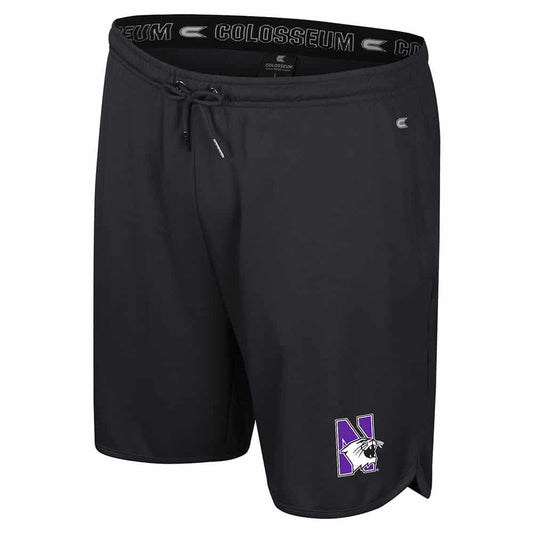 Northwestern University Wildcats Colosseum Men's Things Happen Black Shorts with N-Cat Design