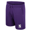 Northwestern University Wildcats Colosseum Men's Trinity Fleece Shorts in Purple and Stylized N design