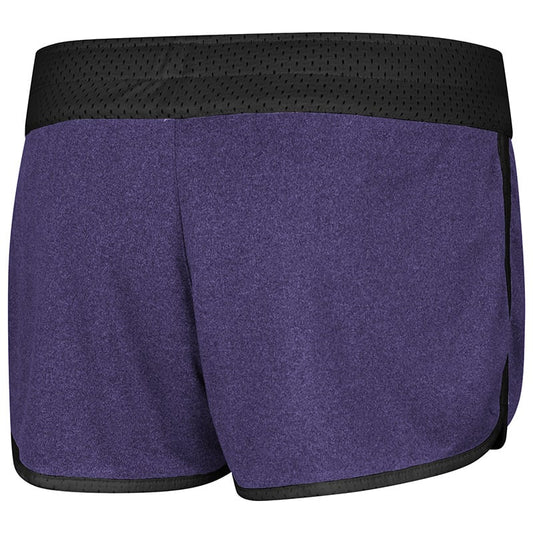 Northwestern University Wildcats Colosseum Ladies Heather Purple / Black Mesh Racine Belles Reversible Short with Stylized N Design-Back